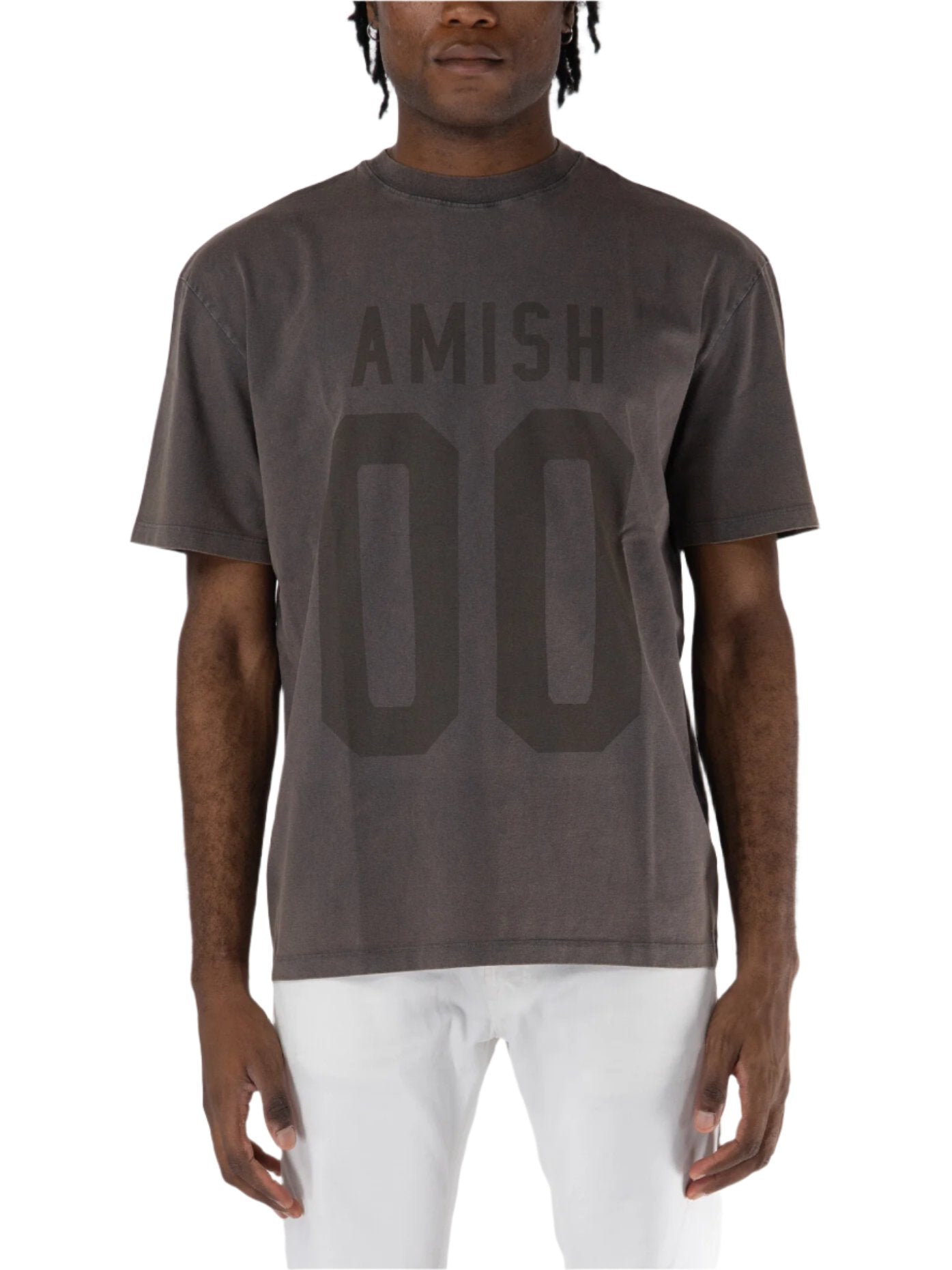 AMISH LOGO T SHIRT NUMBERS-WASHED BLACK