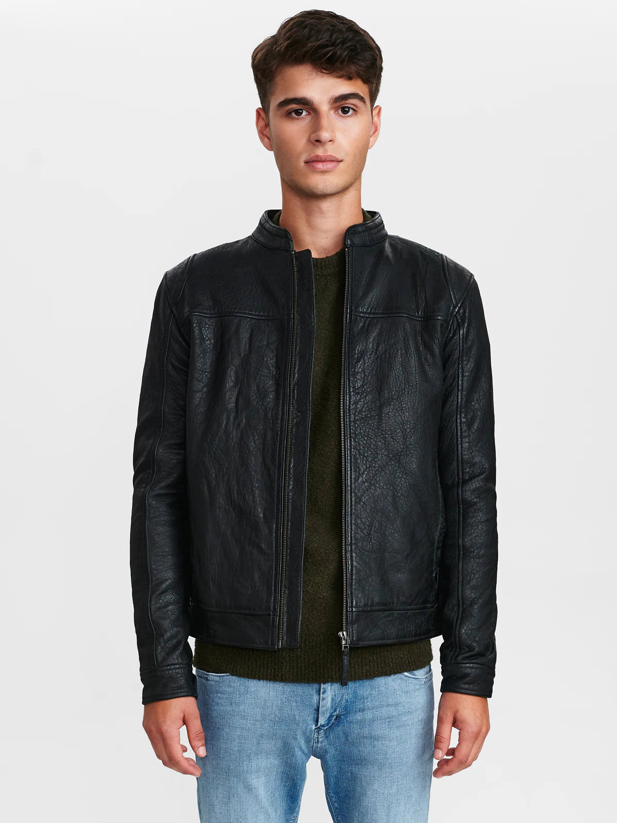 BENTON BLACK LEATHER JACKET-BLACK
