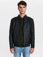 BENTON BLACK LEATHER JACKET-BLACK