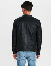 BENTON BLACK LEATHER JACKET-BLACK