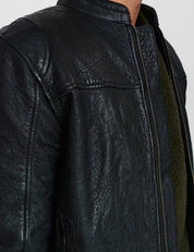 BENTON BLACK LEATHER JACKET-BLACK
