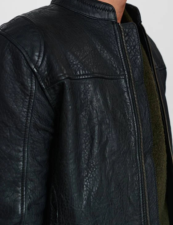 BENTON BLACK LEATHER JACKET-BLACK