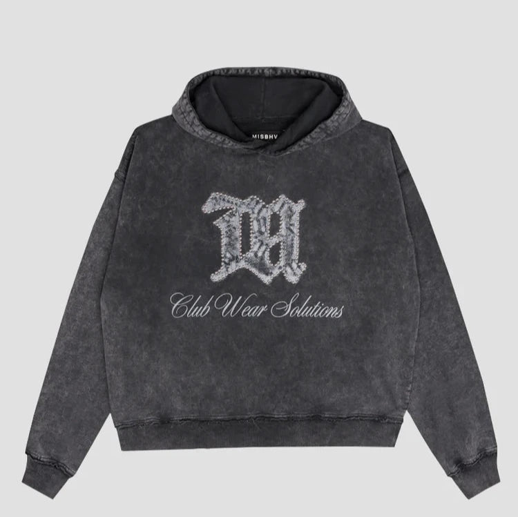 "CLUB WEAR SOLUTIONS" LOGO HOODIE-WASHED GREY