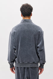 DROPPED SHOULDER HALF-ZIP CREWNECK-VINTAGE GREY