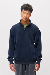 DROPPED SHOULDER HALF-ZIP CREWNECK-VINTAGE MIDNIGHT BLU