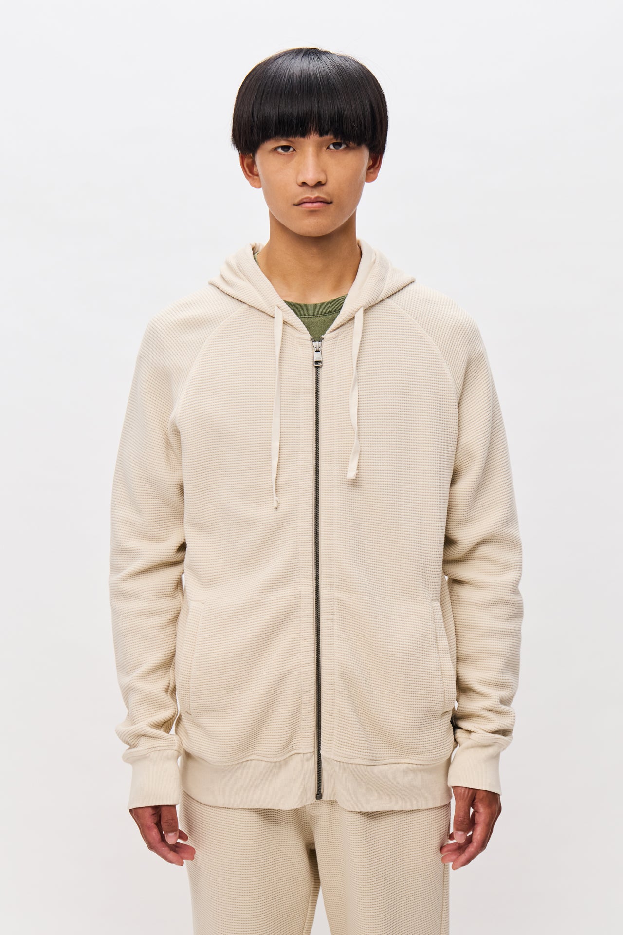 WAFFLE RAGLAN FULLZIP-CHALK