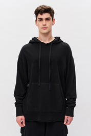 RELAXED HOODIE WITH RAW EDGE HEM-BLACK