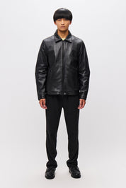 LEATHER JACKET WITH CENTREFRONT ZIP-BLACK