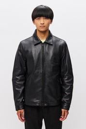 LEATHER JACKET WITH CENTREFRONT ZIP-BLACK