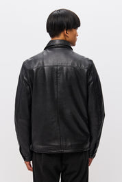 LEATHER JACKET WITH CENTREFRONT ZIP-BLACK