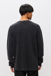 WAFFLE LONGSLEEVE WITH RIB DETAILS-VINTAGE BLACK