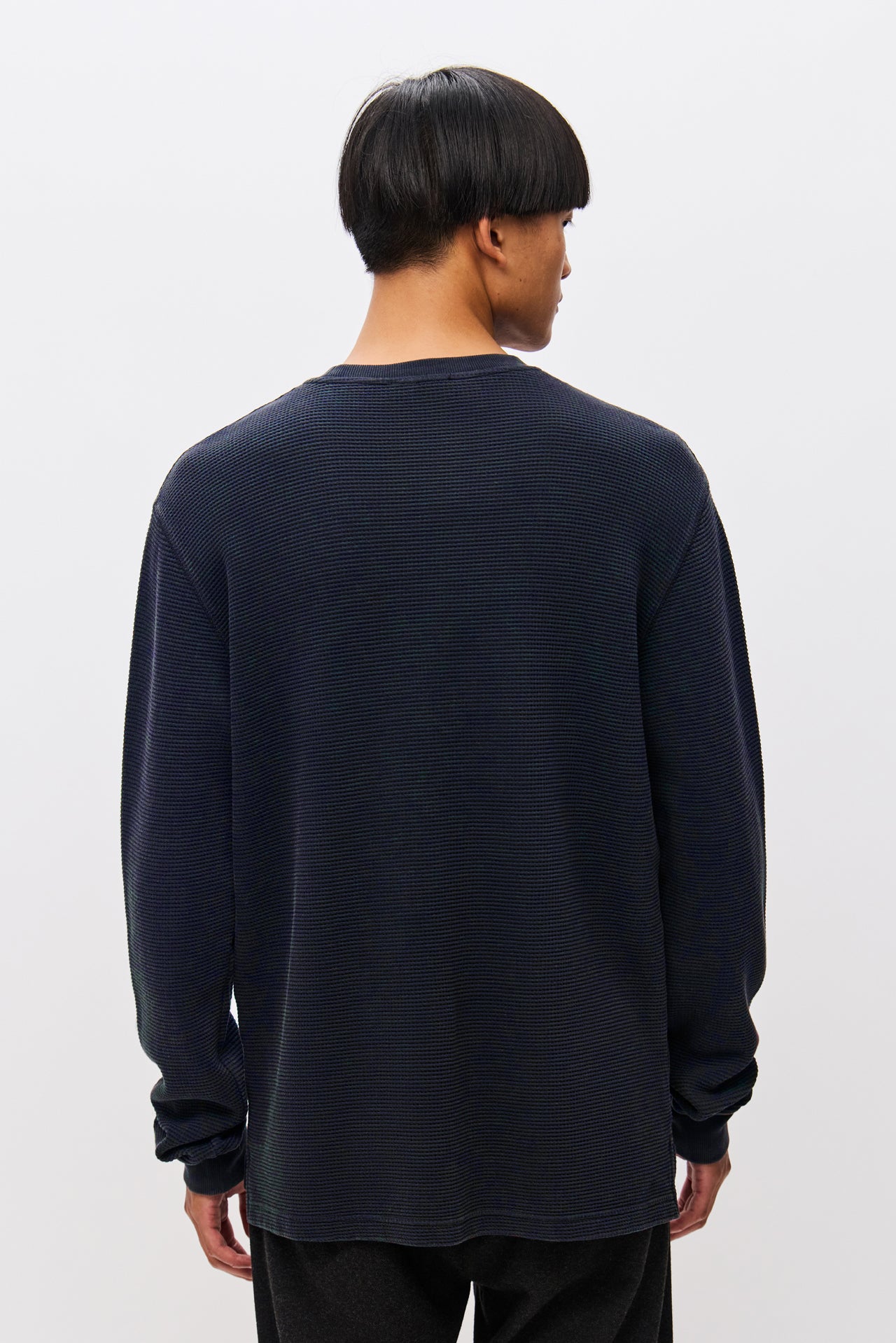 WAFFLE LONGSLEEVE WITH RIB DETAILS-VINTAGE MIDNIGHT BLU