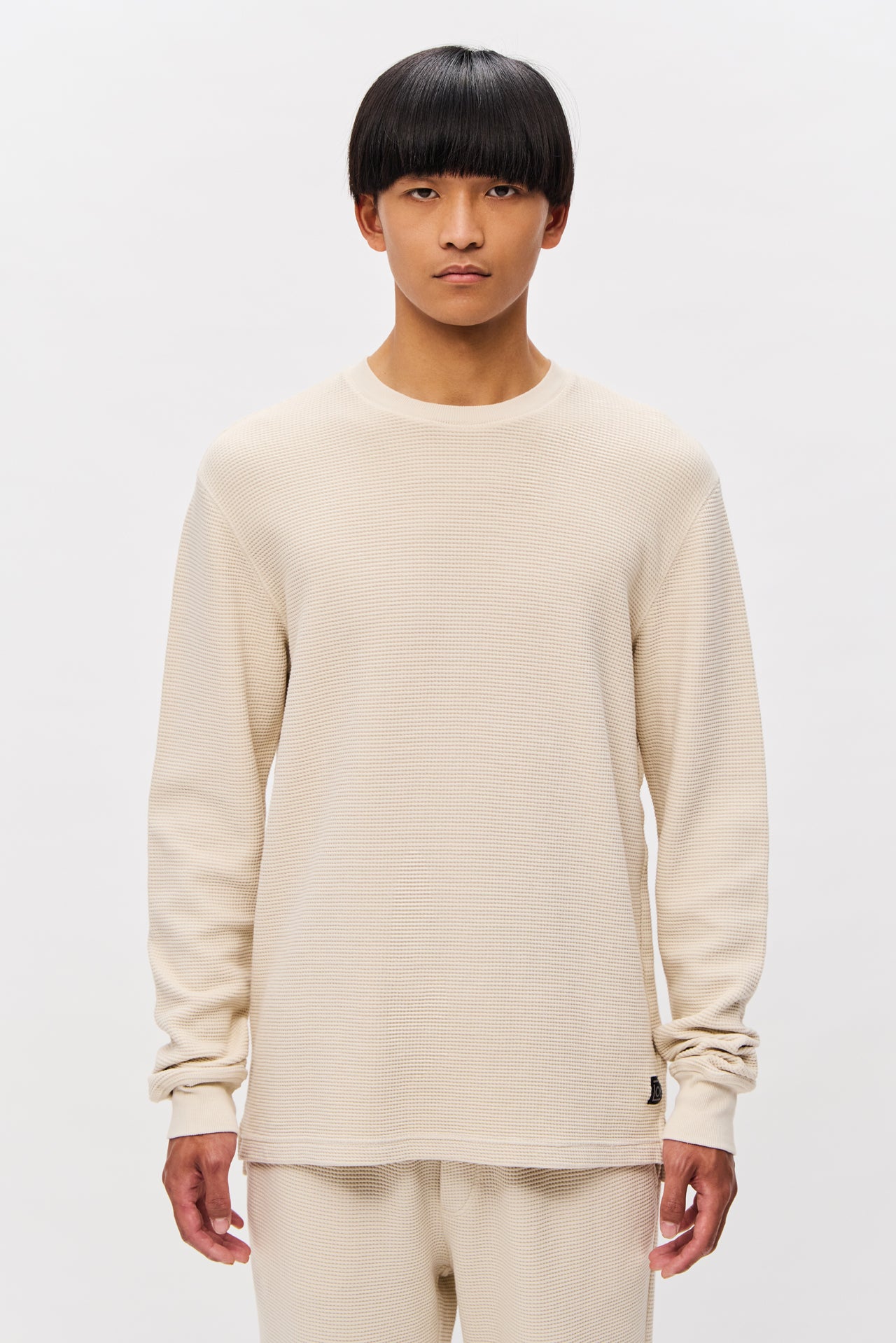 WAFFLE LONGSLEEVE WITH RIB DETAILS-CHALK