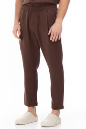 LINEN PANTS WITH SINGLE PLEAT BROWN