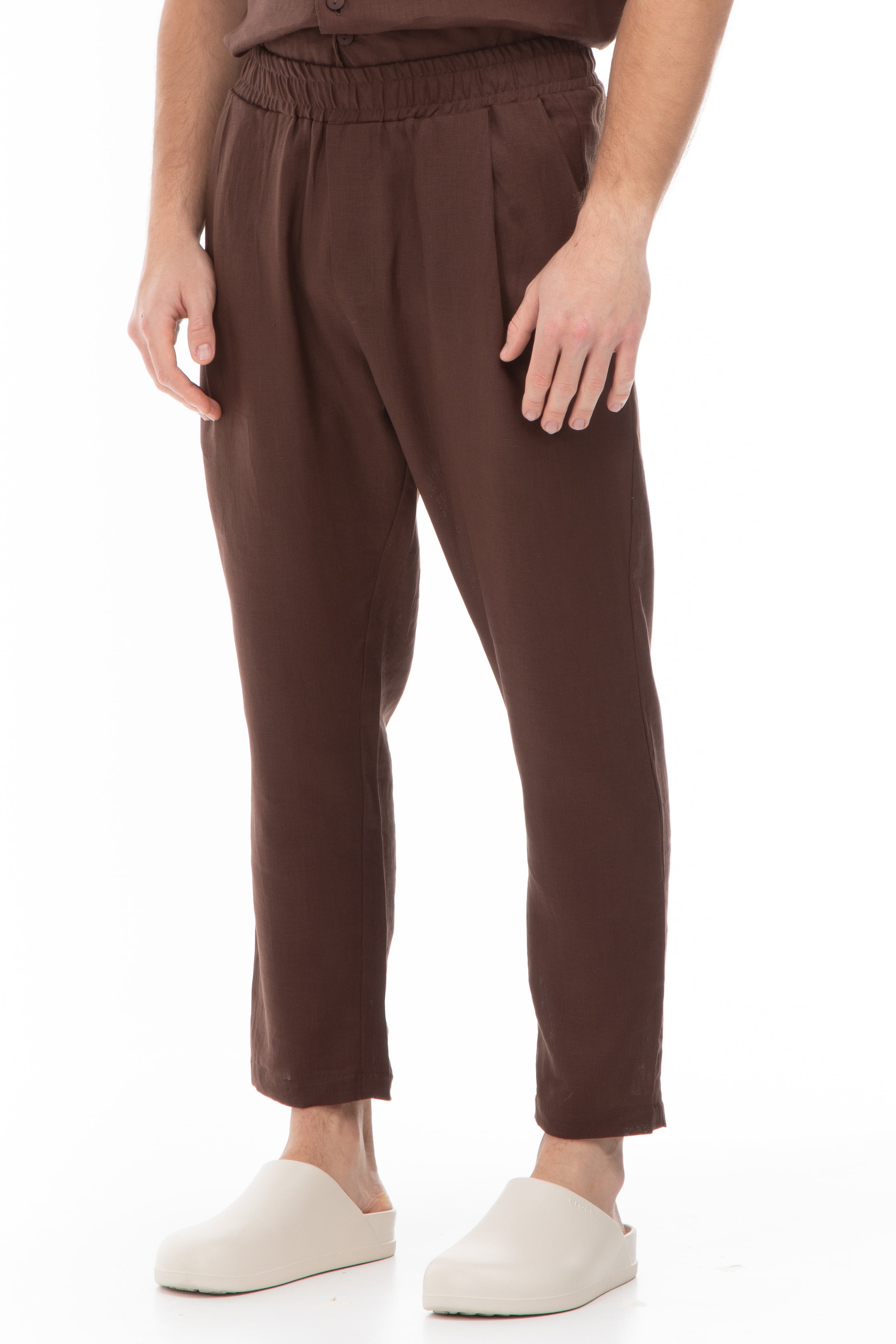 LINEN PANTS WITH SINGLE PLEAT BROWN