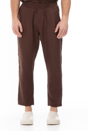 LINEN PANTS WITH SINGLE PLEAT BROWN