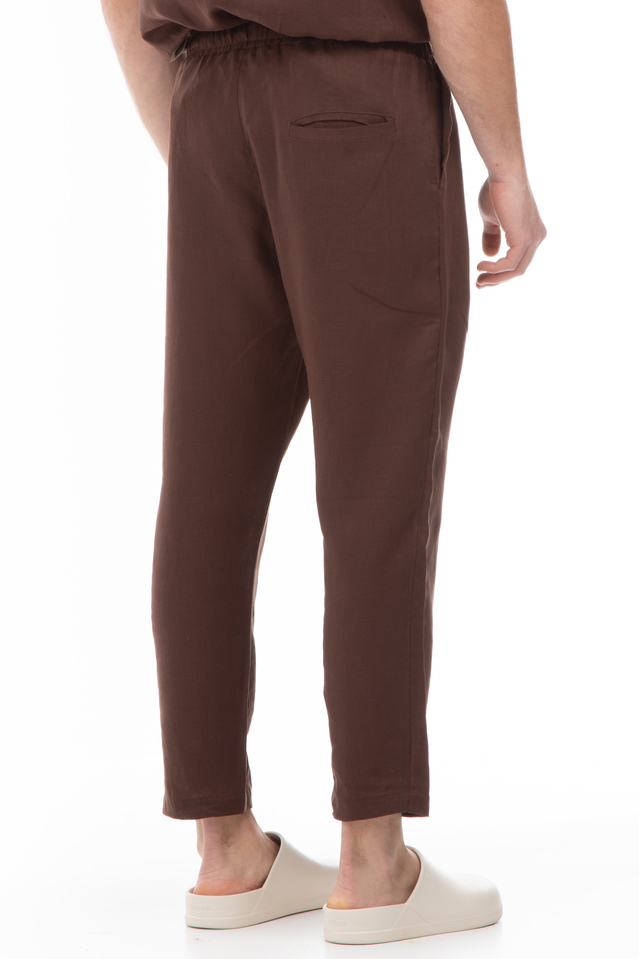 LINEN PANTS WITH SINGLE PLEAT BROWN