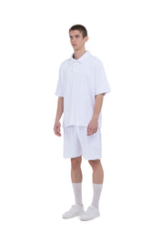 TERRY CLOTH TRACK SHORTS-WHITE