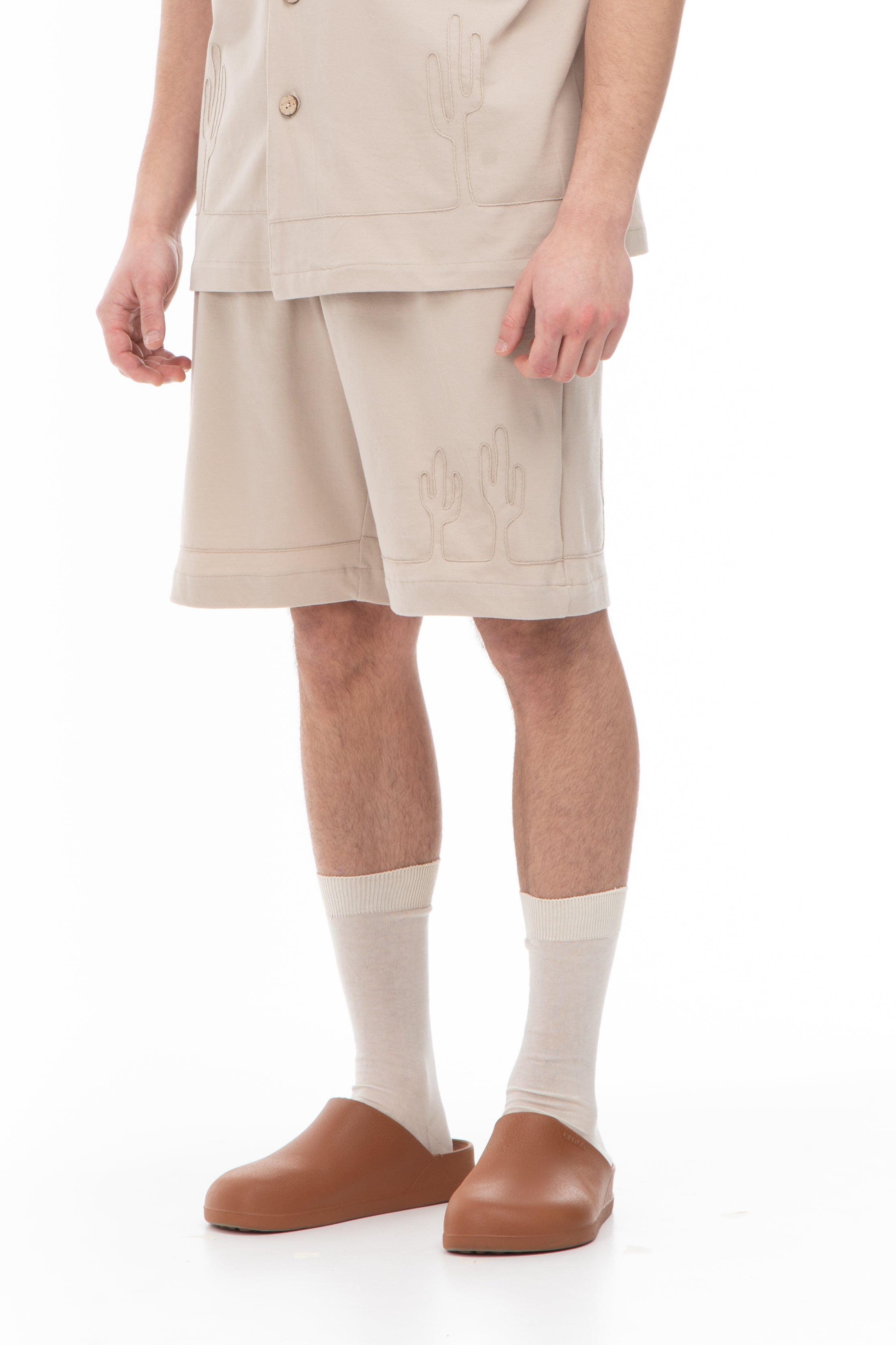 CACTUS COTTON FABRIC SHORTS - BEIGE