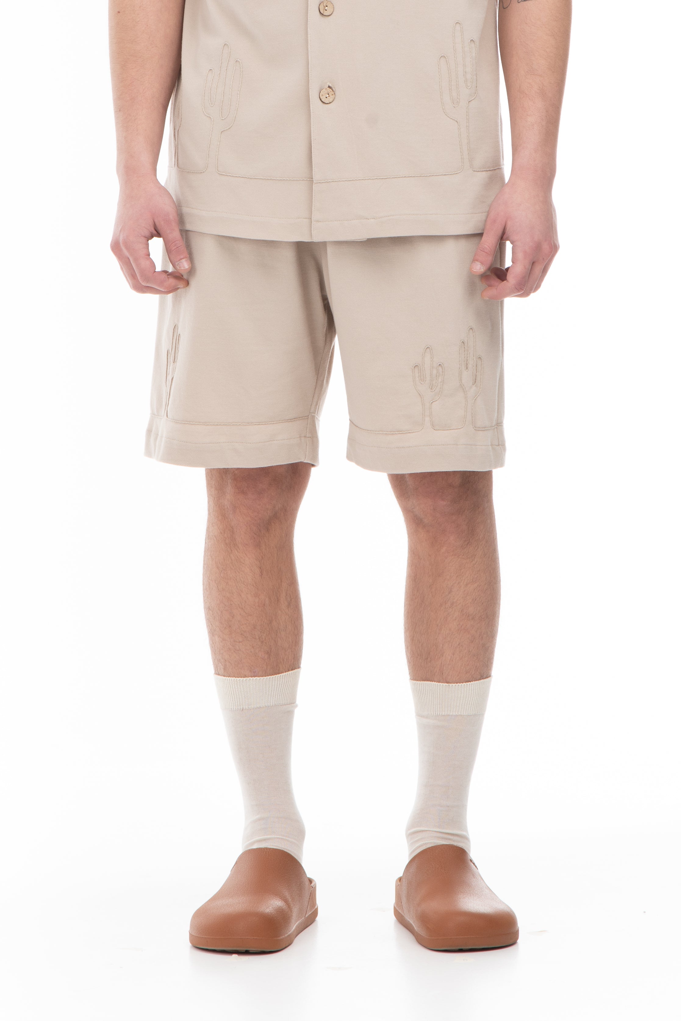 CACTUS COTTON FABRIC SHORTS - BEIGE