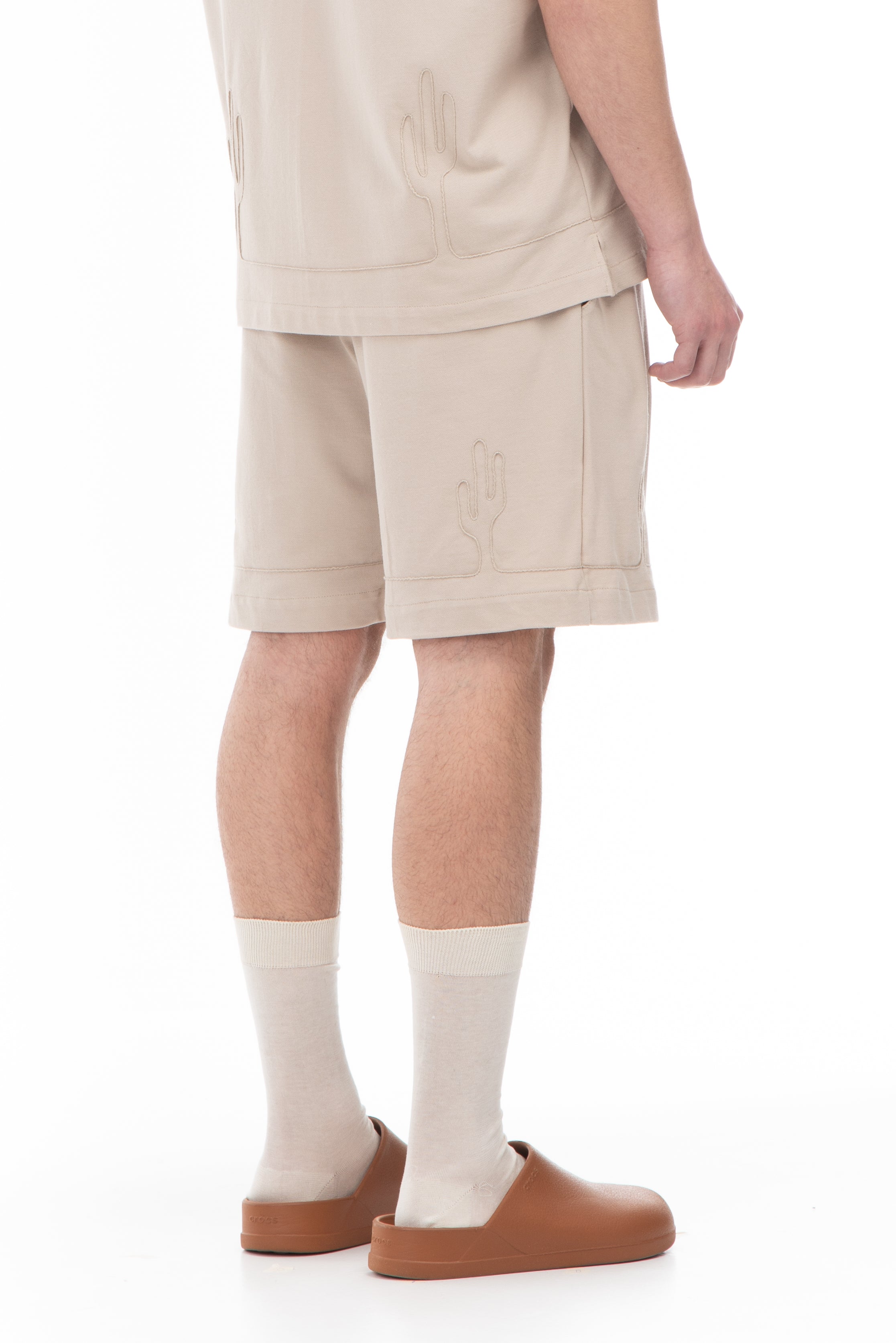 CACTUS COTTON FABRIC SHORTS - BEIGE
