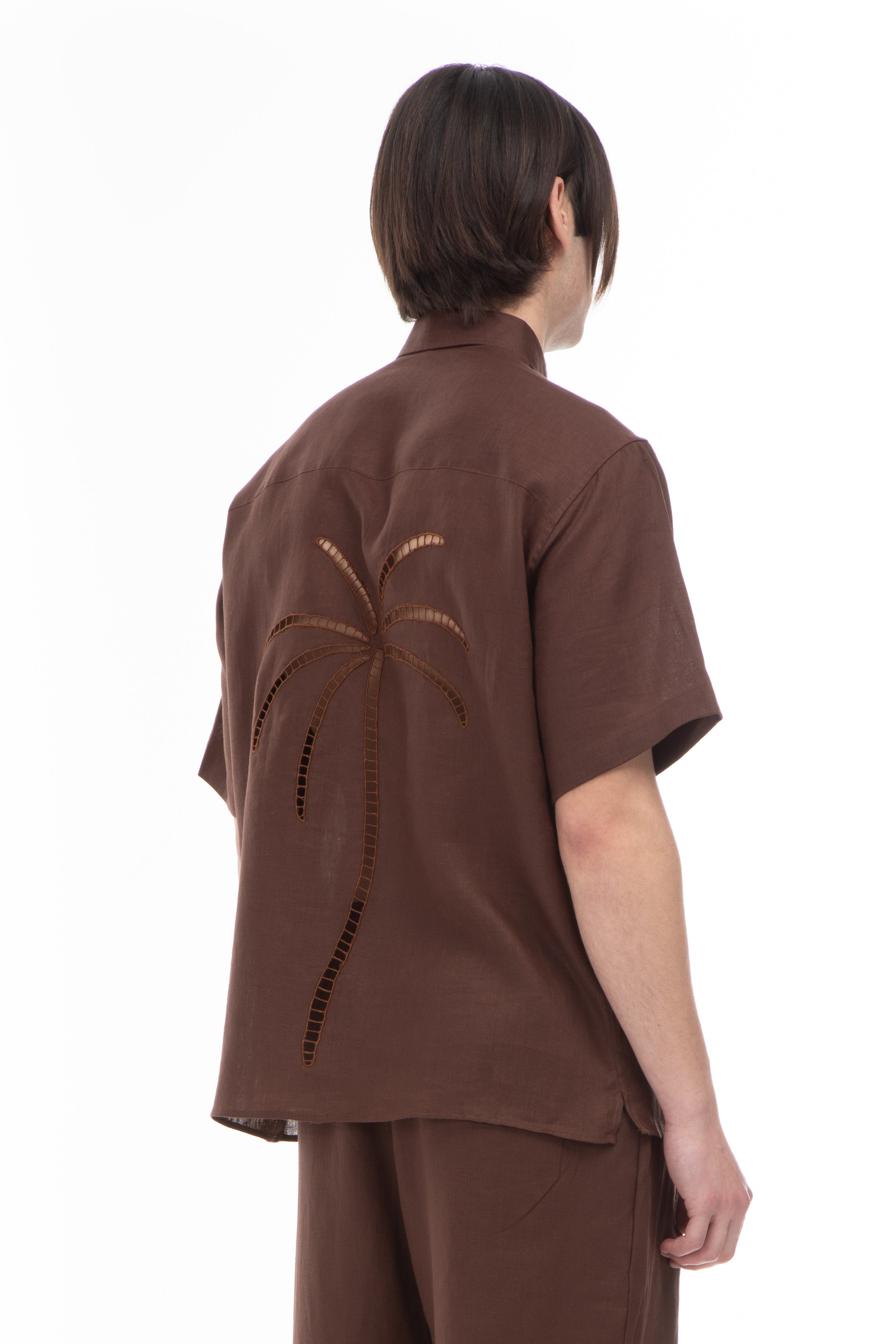 LINEN SHIRT WITH TRI BROWN