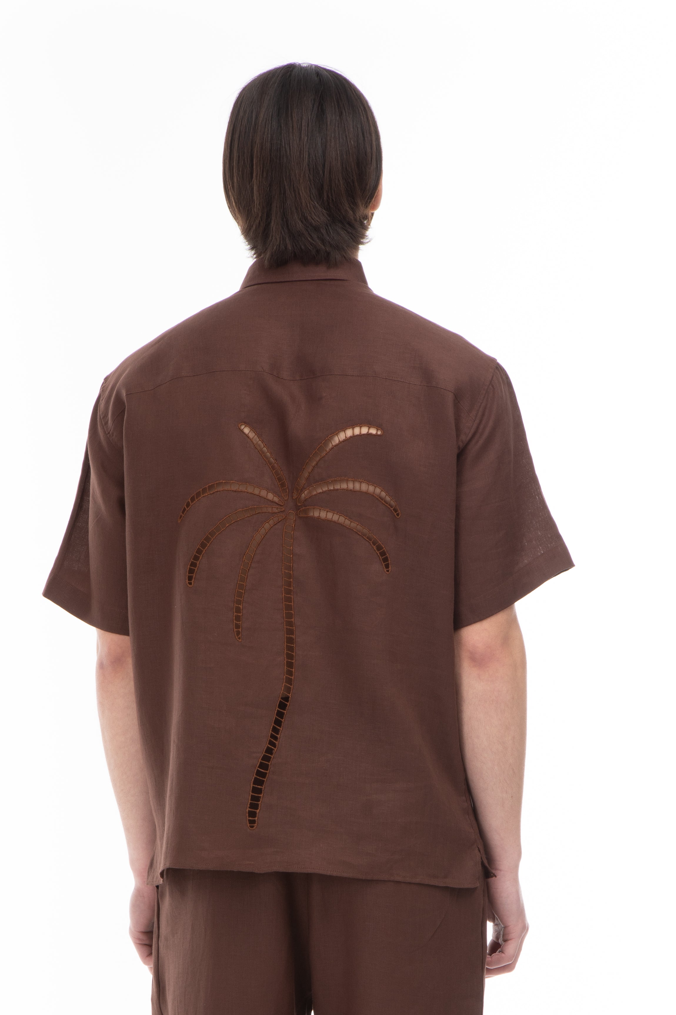 LINEN SHIRT WITH TRI BROWN